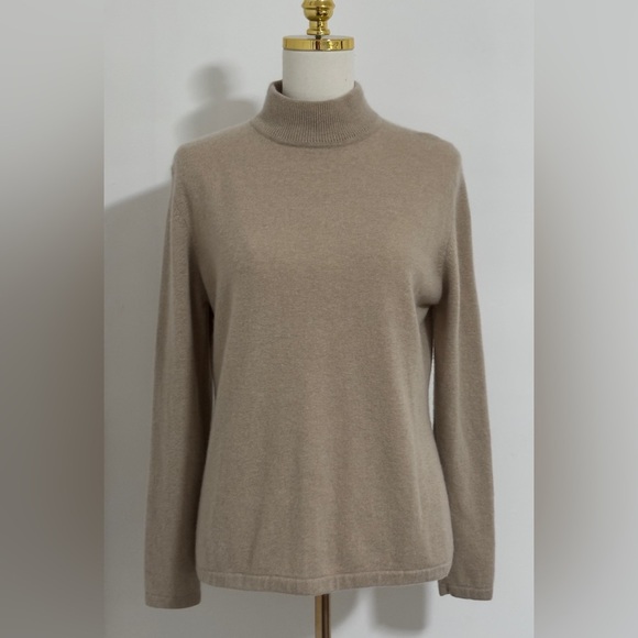 Mendocino Beige Long Sleeve Cashmere Mock Neck Sweater Women Sz L - Picture 1 of 8